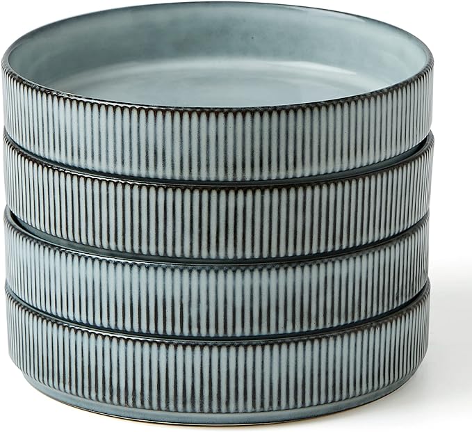 famiware Star 7.5" Pasta Bowls Set, Salad Bowl Set of 4, Double Reactive Glaze, Stackable, Ideal for Your Friend for Housewarming, Festivals, Smoky Blue