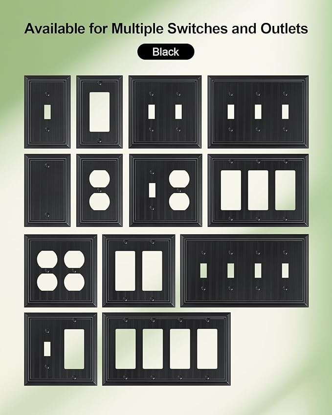 2-Pack Classic Beadboard Quad Toggle Light Switch Cover Plate, Black Decorative Switch Plate Covers, Natural Bamboo Fiber 4 Gang Wall Plate for Toggle Switch and Rotary Dimmer Switch
