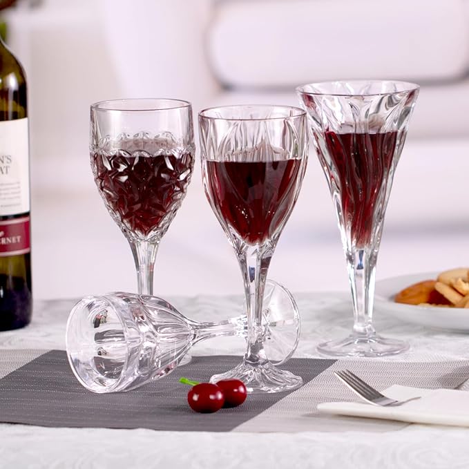 KAMMAK Wine Glasses Set of 2, 7.8 oz Hand Blown Crystal Bordeaux Wine Glasses, Thin Rim & Long Stem, Perfect for Red & White, Daily Use, Wedding Anniversary or Birthday Gift with Gift Box, Bamboo
