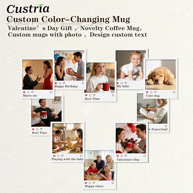 Custom Color Changing Mug,Personalized Photo Logo Text Print,Hidden Image Shows with Hot Drinks,Heart Shaped Handle Ceramic Coffee Cup,Home Office,for Valentine's Day (Red Starry)