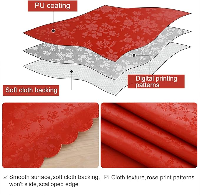 Smiry Round Table Cloth, Waterproof Heavy Duty Vinyl Tablecloths, Wipeable Washable Table Cover for Christmas, Kitchen and Dining Room (Red, 60" Round)