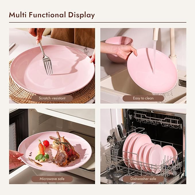 KINGSTONE Bone China Dinnerware Sets, 18-Piece Dinnerware Set for 6, Lightweight Durable, Dishwasher Safe, Tableware for Daily Use with Elegant Design, Pink