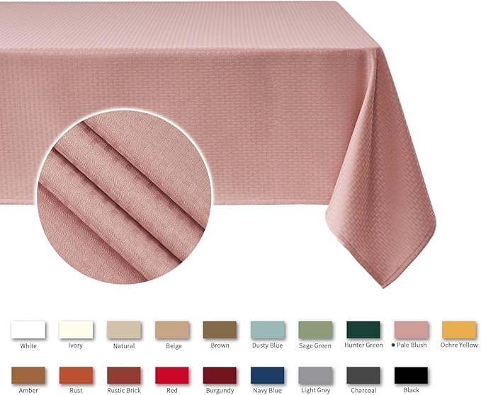 maxmill Square Tablecloth Weaved Texture Stain Resistant Waterproof Wrinkle Free Washable Soft Table Cloth, Decorative Fabric Table Cover for Dining Room Dinner Parties, 52 x 52 Inch, Pale Blush
