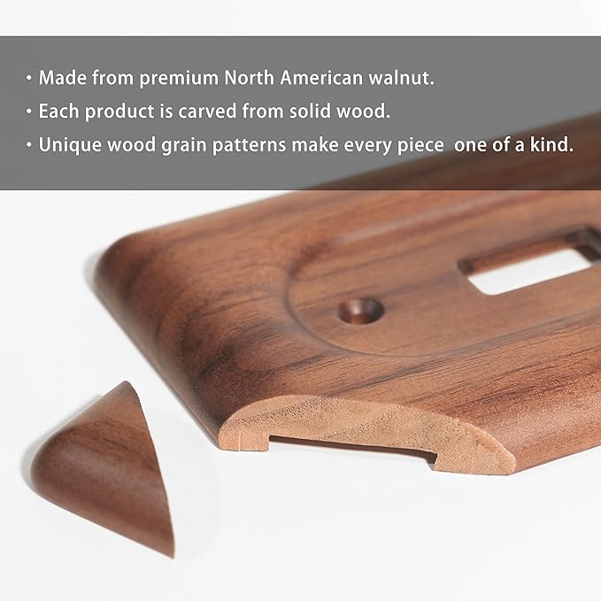 Two Light Switch Cover Plate Solid Walnut Decorative 2-Gang Light Switch Cover, Premium Wooden Wall Plate