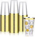 BESTVIP 12oz Gold Plastic Cups, 100 Pack Gold Rimmed Disposable Cups, Heavy-duty Party Cocktail Glasses, Plastic Cups for Party, Holiday, Christmas, Wedding and Birthday