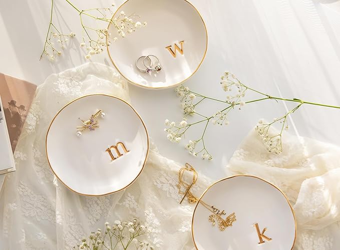 COLLECTIVE HOME - Ceramic Jewelry Tray, Decorative Trinket Dish for Rings Earrings Necklaces Bracelet Watch Keys, Birthday Mother's Day Christmas Gift for Women, 4.75", Glossy (t)