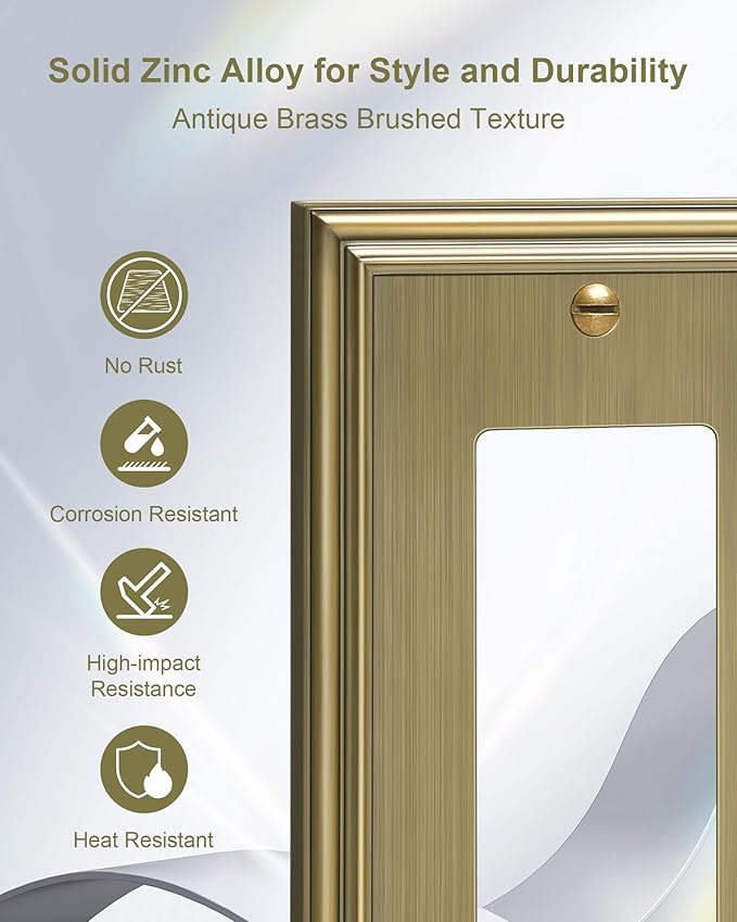 4-Pack Decorator Cover Plate, Antique Brass Decorative Switch Plates and Outlet Covers, Durable Zinc Alloy Wall Plates for Electrical Outlets, Receptacle, GFCI Outlet, Dimmer Switch