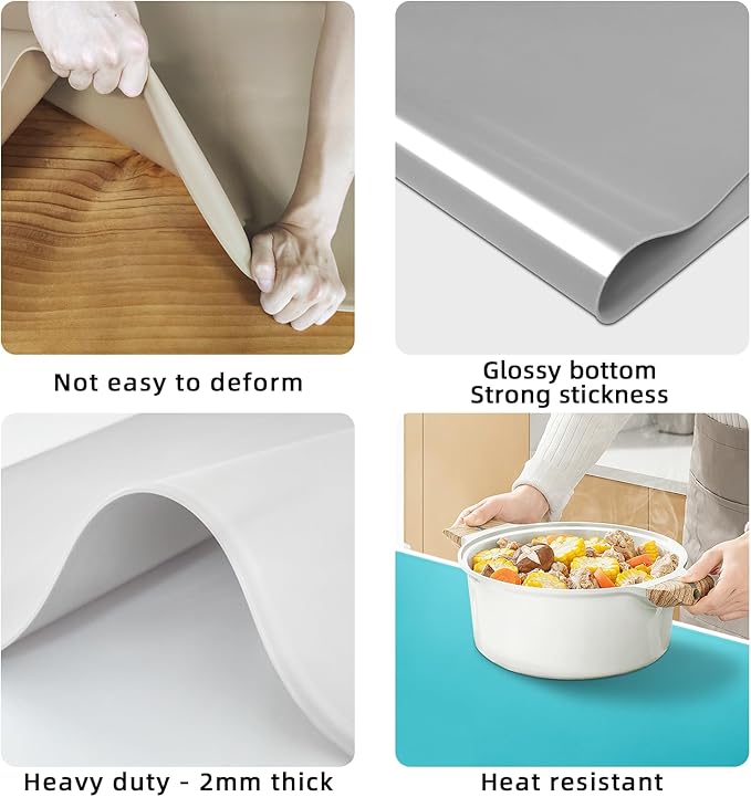 KVK Silicone Mat Silicone Mats for Kitchen Counter Silicone Craft Sheet Large Silicone Pad Desk Work Mat Countertop Protector Table Placemat Resin Casting Molds Mat Nonstick Nonskid 43.3×25.6in Grey
