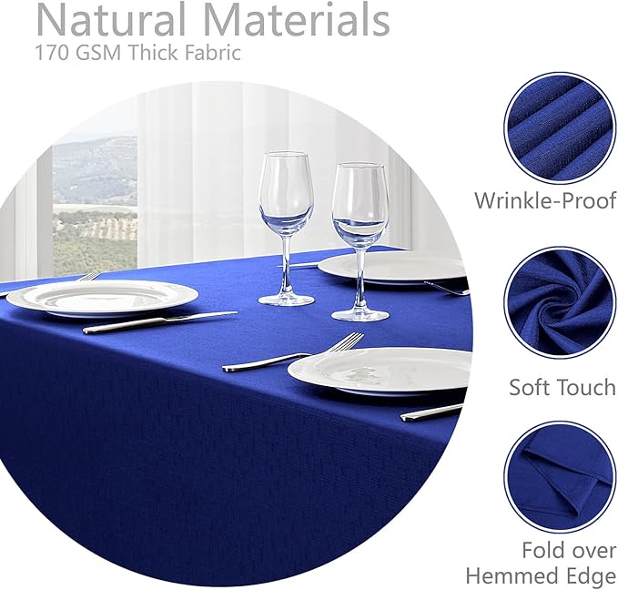 2 Pack Rectangle Tablecloth, 60x104 inch, Water Resistant Wrinkle Free Linen Textured Table Cloth Washable, Decorative Fabric Table Cover for Dining, Party and Camping, Royal Blue