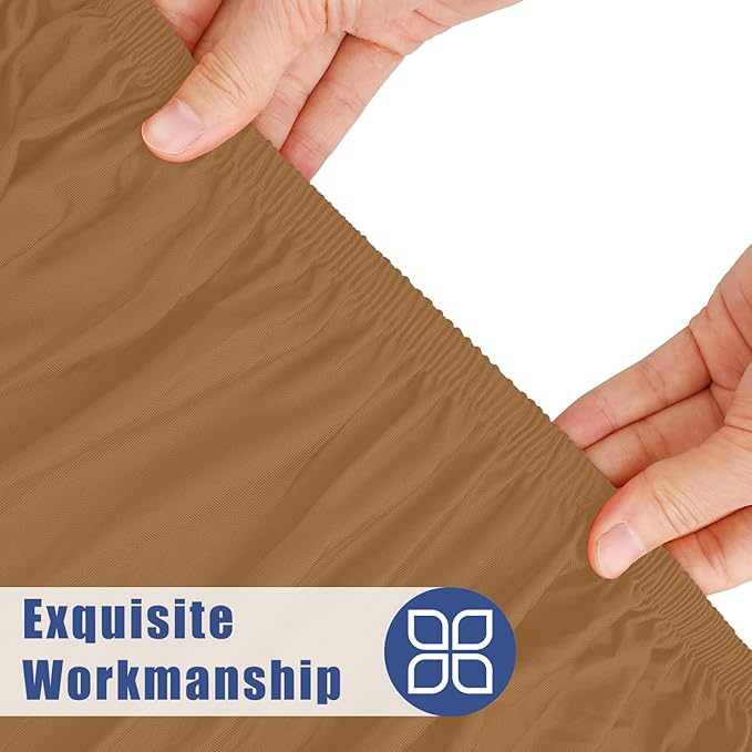 Round Spandex Tablecloth, Elastic Fitted Waterproof Tablecloths for 42"-50" Tables, Stretch Washable Picnic Table Cover for Camping, Dining, Indoor and Outdoor,Brown