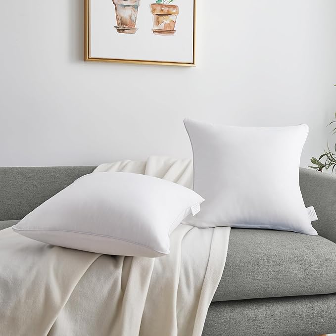 Oubonun 28 x 28 Euro Pillow Inserts with 100% Cotton Cover - Square Interior Sofa Decorative Throw Pillow Insert Set of 2 - White Couch Pillow