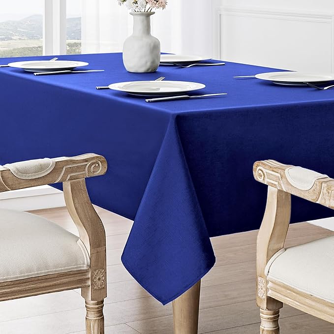 Rectangle Tablecloth Waterproof 60x84 inch Linen Textured Table Cloth Stain and Wrinkle Resistant Washable, Decorative Fabric Table Cover for Dining, Party and Camping, Royal Blue
