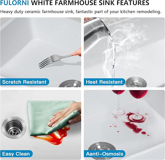 30 White Farm Sink - Fulorni 30"x20" Farmhouse Kitchen Sink Flat Apron Front White Ceramic Porcelain Fireclay Farmer Country Style Single Bowl Basin