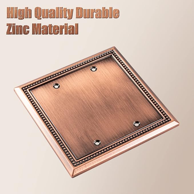 Henne Bery Sunken Pearls Heavy Duty Decorative Wall Plate Switch Plate Outlet Cover (Double Blank, Antique Copper)