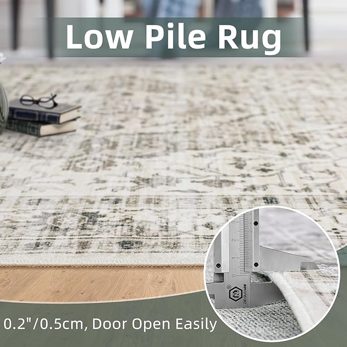 Runner Rug 2x5 Rug Boho Small Washable Area Rugs for Entryway Bathroom Kitchen, Hallway Runner Rugs Soft Low Pile Non-Slip Rubber Backing Oriental(Border Cream