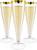 JOLLY CHEF 36 Count Plastic Champagne Flutes 4.5 oz Gold Rim Clear Disposable Toasting Glasses