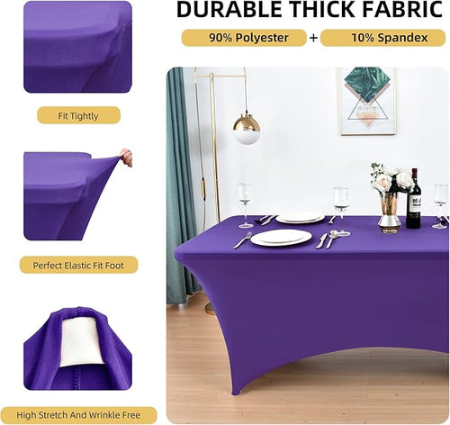 10-Pack 6ft Spandex Table Covers for Rectangle Standard Folding Tables - Wrinkle Resistant Stretch Tablecloths - Ultimate Fitted Table Protector for Parties, Banquet, Wedding