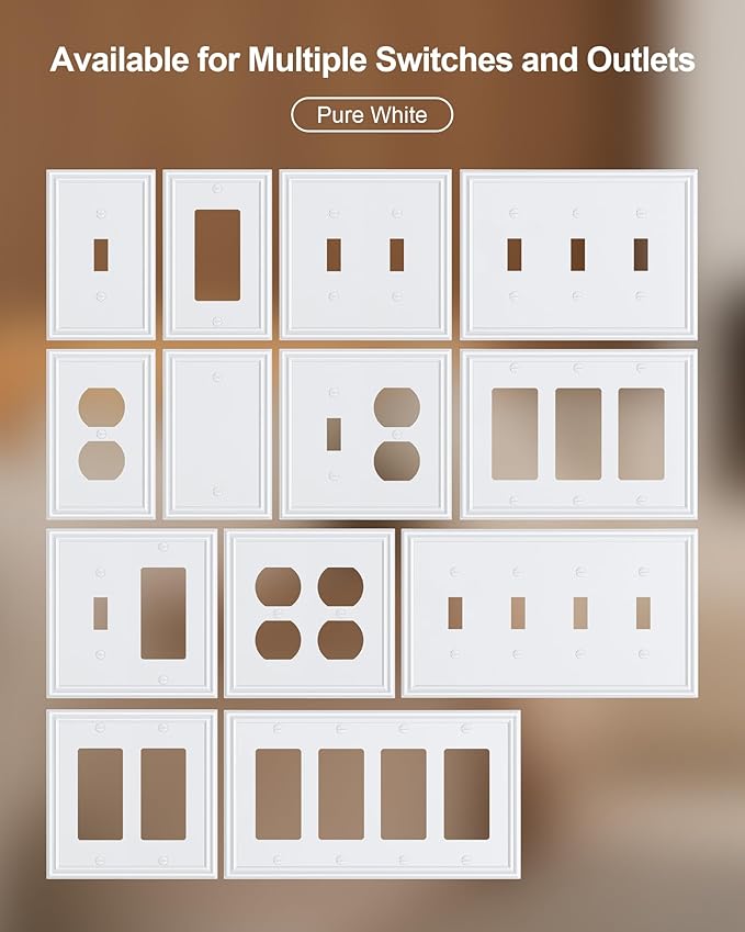 2-Pack Quad Toggle Light Switch Cover Plate, Durable Zinc Alloy Decorative Switch Plate Covers, Pure White 4 Gang Wall Plate for Toggle Light Switch and Rotary Dimmer Switch