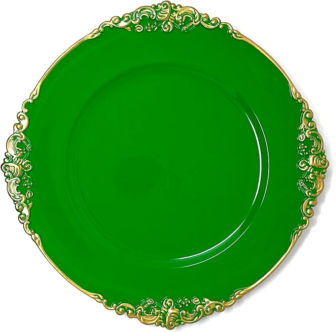 allgala Heavy Quality Round Charger Plates - Chargers for Dinner Plates - Set of Charger Plates for Table Decor - Ideal for Weddings, Thanksgiving Parties & Holidays - Floral Green (13-Inch 48-Pack)