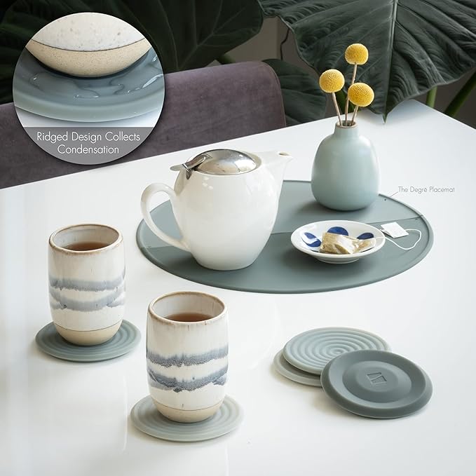 LINE+ARC Extra Thick Silicone Coasters (As Seen in NYTimes WireCutter) Waterproof Anti-Stain Heat-Safe Dishwasher-Safe Degrē Coasters XL (Set of 6 Sandstone) Outdoor Rubber Mid-Century Modern
