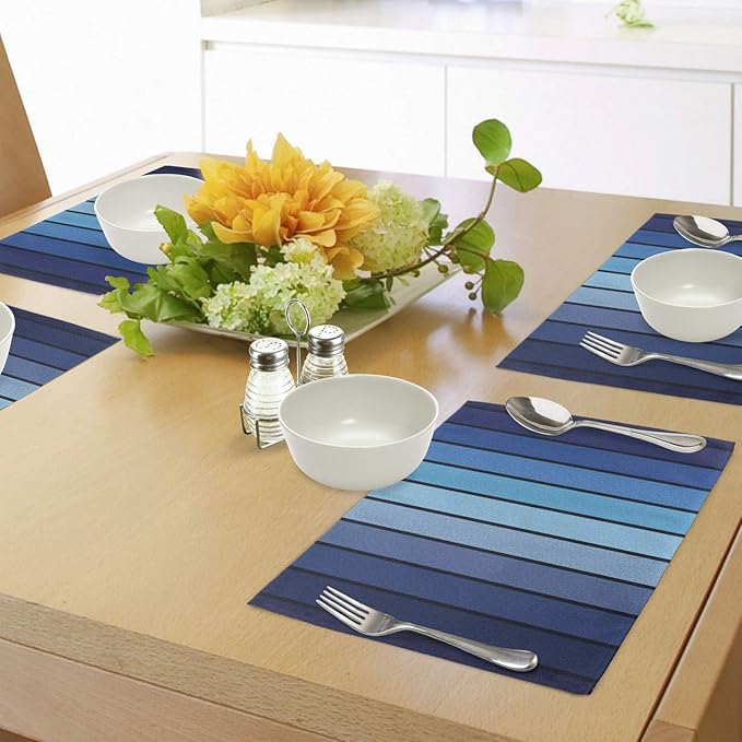 Ambesonne Navy Place Mats Set of 4, Plaques in Marine Tones Border Lines Sketchy Details Print Image, Washable Fabric Placemats for Dining Table, Standard Size, Blue