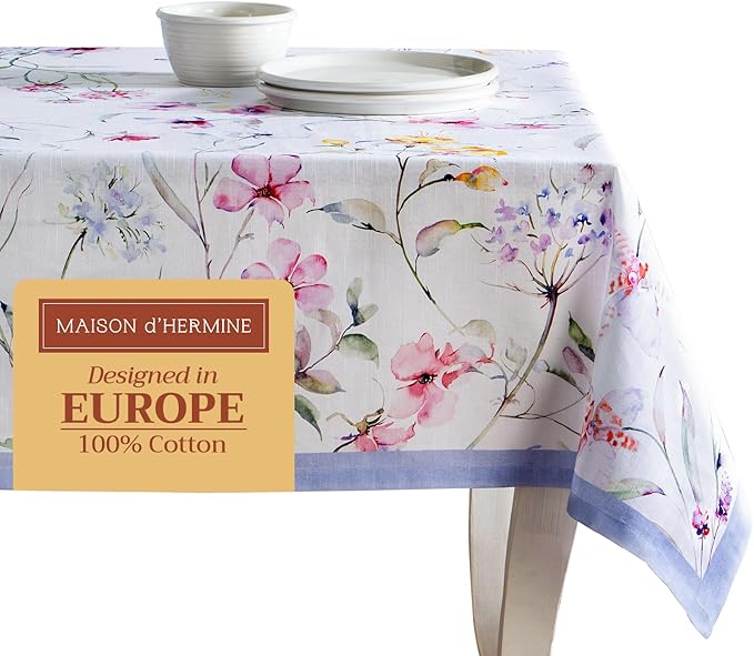 Maison d' Hermine Table Cloth Square Table 100% Cotton 60 x 60 Inches Tablecloth Reusable Decorative for Dining Room Farmhouse Home Valentines Day Decorations Spring Summer - Summer Floral