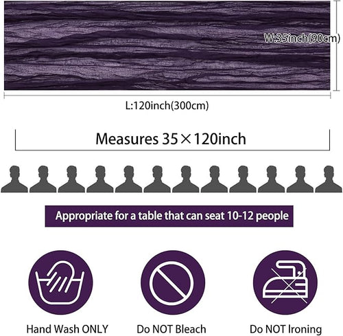 12 Pack 10Ft Cheesecloth Table Runner 35x120 Inch Boho Gauze Table Runner Rustic Cheese Cloth Long Romantic Table Runners for Wedding Bridal Shower Birthday Party Table Decor (Dark Purple)