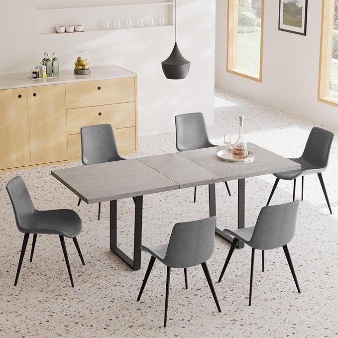 ZckyCine 79''Extendable Modern Minimalist Dining Table, 6-Person Dining Table, Reinforced Metal Legs