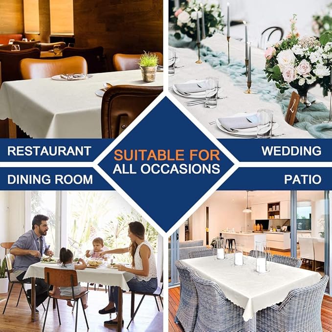 Smiry Rectangle Table Cloth, Waterproof Heavy Duty Vinyl Tablecloths, Wipeable Washable Table Cover for Kitchen and Dining Room (White, 52" X 70")