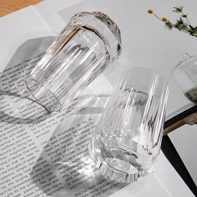 KAMMAK Crystal Whiskey Glasses Set of 2, Handcrafted Shot Glasses Stemless, 3.38oz Hand Blown White Cocktail Glasses, Engagement Gifts for Couples, Women, Men