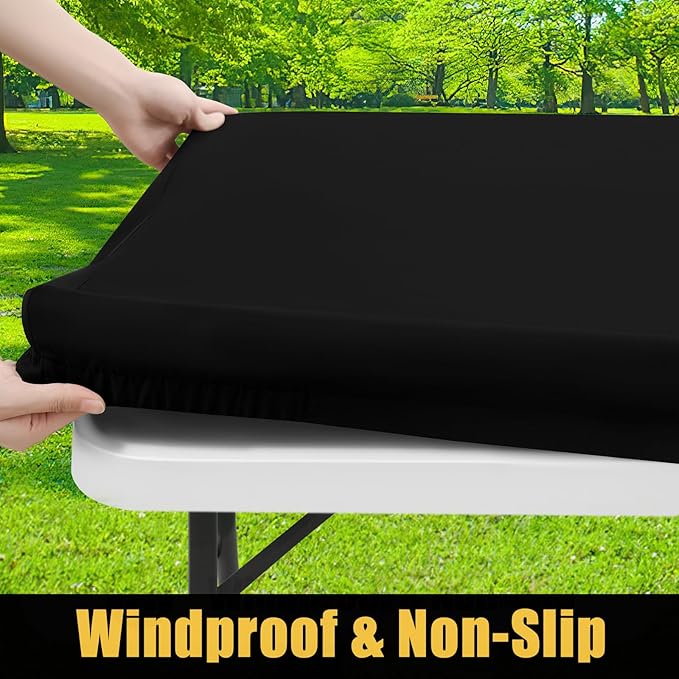 Smiry Square Picnic Table Cloth, Waterproof Elastic Fitted Tablecloths for 3 Foot Tables, Washable Polyester Table Cover for Camping, Indoor and Outdoor (Black, 34"x34")