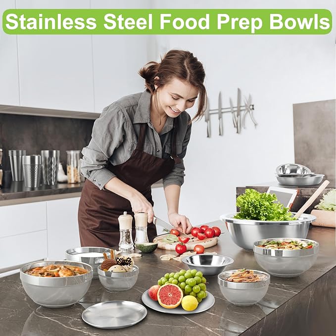 Stainless Steel Bowls Bulk, 20 Pack 5.9in 20.6oz 610ml Medium SUS304 Double Wall Insulated Stackable Metal Cereal Eating Bowl Containers for Restaurant Serving Dishes Salad Ice Cream Soup Rice