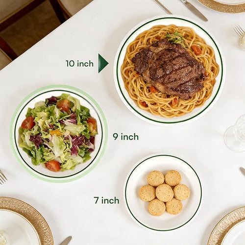 10'' Compostable Paper Plates With Green Circle Rims