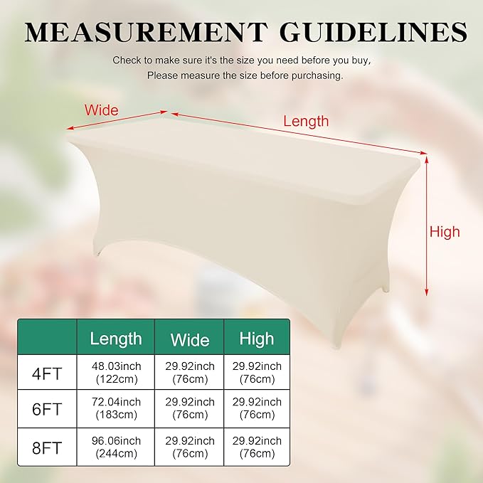 2Pack 6FT Table Cloth for Rectangular Fitted Events Stretch Cream Table Covers Washable Spandex Tablecloth Protector for Party, Wedding, Cocktail, Banquet, Festival