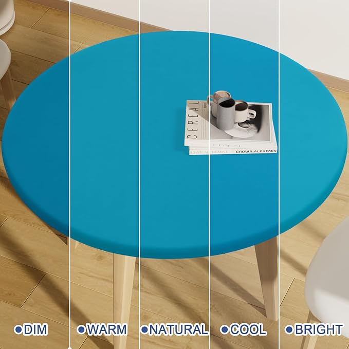 Round Spandex Tablecloth, Elastic Fitted Waterproof Tablecloths for 18"-24" Tables, Stretch Washable Picnic Table Cover for Camping, Dining, Indoor and Outdoor, Turquoise