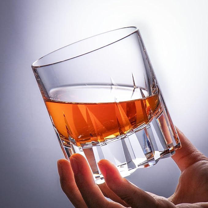KAMMAK Crystal Whiskey Glasses Set of 2, Handcrafted 7.78oz Old Fashioned Glasses Stemless, Luxury Hand Blown Cocktail Glasses, Scotch Cup for Women, Men Gift for Bourbon Barware, Home Bar