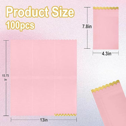 100 pack Pink Cocktail Napkins with Gold Foil Accents Scalloped Edges 4 x 8 inch Beverage Disposable Napkin Party Decoration Wedding Bridal and Baby Shower Dinner Lunch Supplies (Pink Mix)