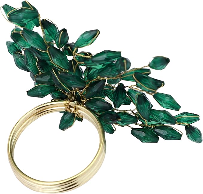 Napkin Rings Set of 6 for Dining Table Decoration Parties Everyday Metal Napkin Holder Leaf Dark Green (Pack of 6)