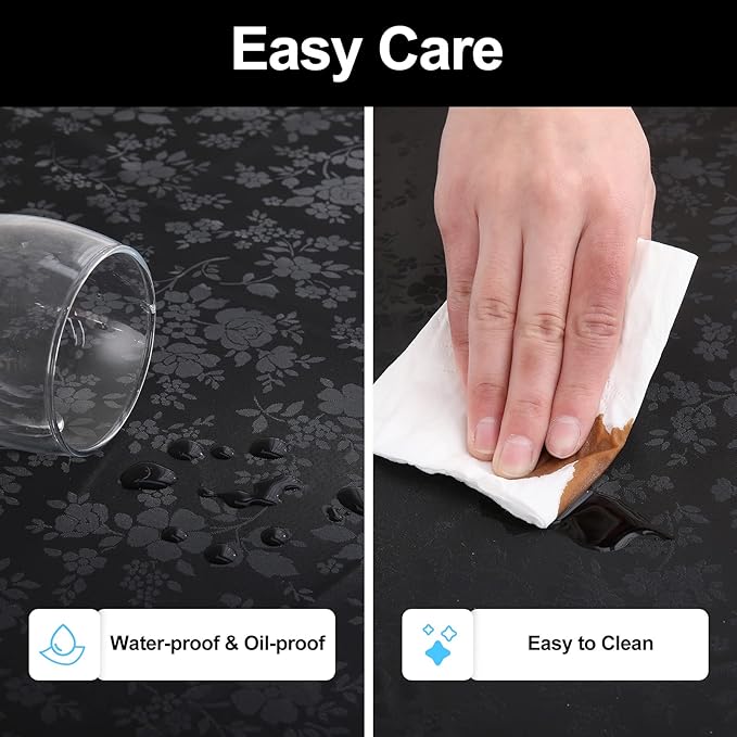 Smiry Rectangle Table Cloth, Waterproof Heavy Duty Vinyl Tablecloths, Wipeable Washable Table Cover for Kitchen and Dining Room (Black, 52" X 70")