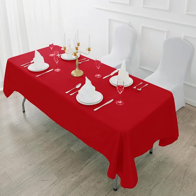 Fokitut 6 Pack Rectangle Tablecloth, 90x132 Inch, Stain Resistant and Wrinkle Polyester Table Cloth, Fabric Table Cover for Kitchen Dining, Wedding, Party, Holiday Dinner-Red