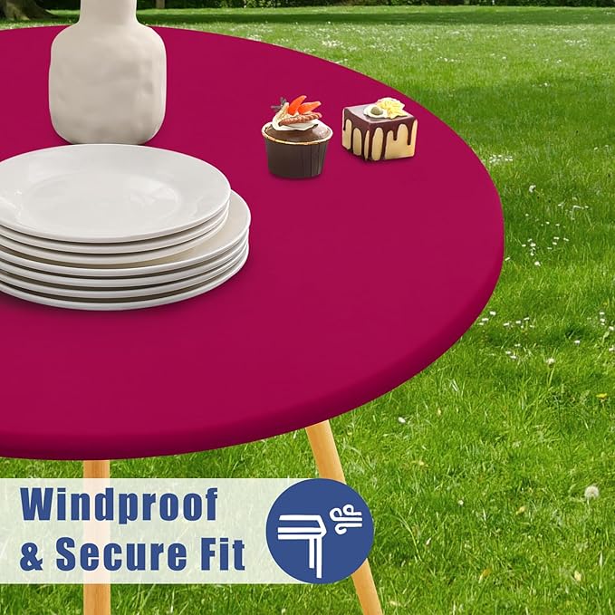 Round Spandex Tablecloth, Elastic Fitted Waterproof Tablecloths for 45"-56" Tables, Stretch Washable Picnic Table Cover for Camping, Dining, Indoor and Outdoor, Fuchsia