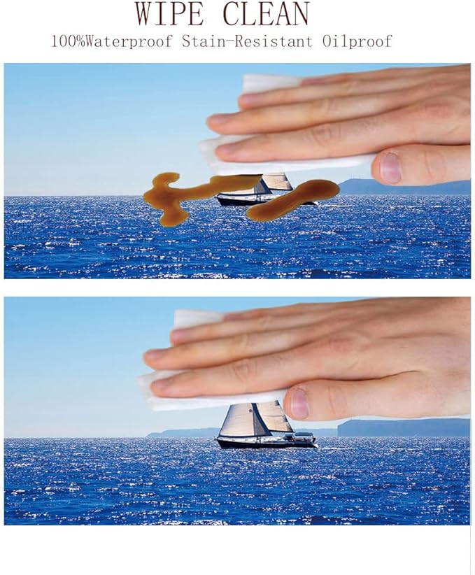 Polyester Tablecloth, Ocean Waterproof Oil-Proof PVC Table Cloth, Blue Mediterranean Sailboat Sailing in Round Tables 39inch Diameter, for Wedding Party Dining Banquet Use, Blue