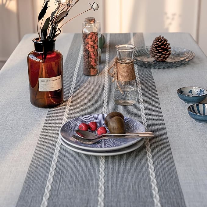 Deep Dream Tablecloth, Embroidered Waterproof Table Cloth Cotton Linen Wrinkle Free Anti-Fading Tablecloths Washable Dust-Proof Table Cover for Kitchen Dinning Party Christmas, 55 x 55 Inch - New Gray