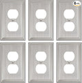 6-Pack Single Duplex Outlet Cover Plate, Decorative Brushed Nickel Switch Plates and Outlet Covers, Metal Wall Plates for Electrical Outlets, 1 Gang Receptacle Cover, Corrosion Resistant