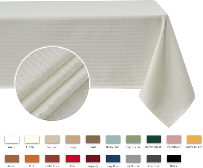 maxmill Rectangle Tablecloth Weaved Pattern Waterproof Spillproof Wrinkle Free Table Cloth, Kitchen Dining Tabletop Decoration, Fabric Table Cover for Holiday Parties, 52 x 70 Inch, Ivory
