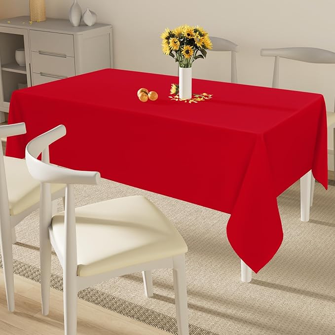 Smiry Rectangle Table Cloth, Waterproof Anti-Scratch Polyester Tablecloth, Decorative Washable Fabric Table Cover for Dining, Buffet, Parties and Outdoor, 54x108, Red