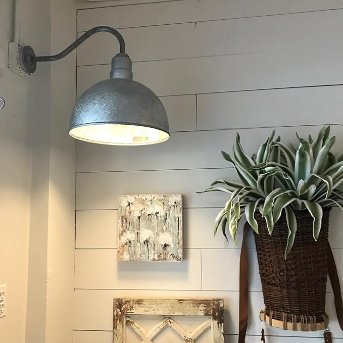 Steel Lighting Co. Hollywood Bowl Light | Outdoor Wall Mounted | 15 inch Bowl Dome | Upslope Gooseneck | Barn Light Made in America | Matte Black Exterior/Matte Black Interior