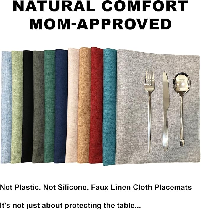Cloth Placemats Set of 4, Cotton Linen Blend Machine Washable Double Layered Durable Place Mats Heat Resistant Placemats Wrinkle Free Thick Fabric Dining Table Mats (Green, 4)