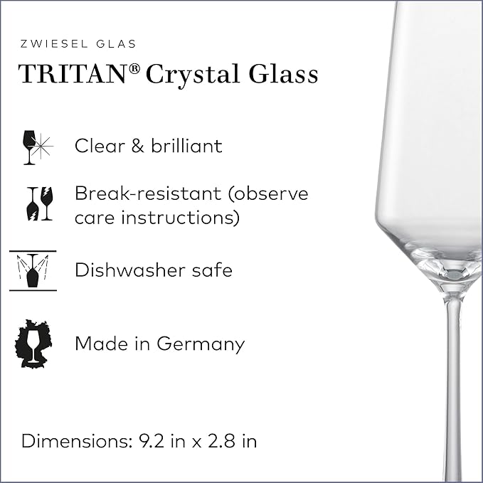 ZWIESEL GLAS Pure Champagne Glass (Set of 6), Champagne Flutes with Effervescent Point, Dishwasher-Safe Tritan Crystal Glasses, Made in Germany (10 Ounce)