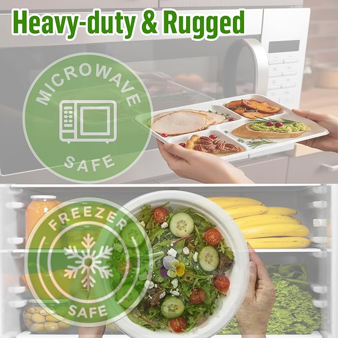 Compostable Heavy Duty Disposable Paper Plates, 150 Count | 10 Inch Round | Natural Bagasse, White Biodegradable Eco-Friendly Sugarcane BBQ, Party, Gathering, Picnic Sugarcane Tray